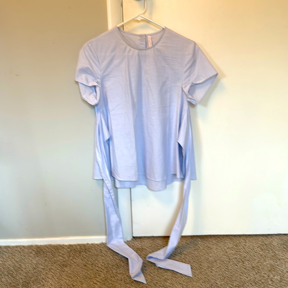 Zara crisp blue blouse with big bow detail, size S